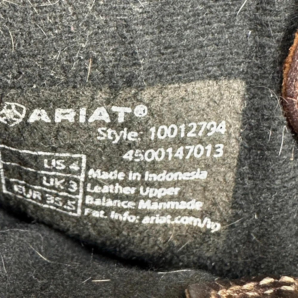 Ariat Brown Black Leather Western Boots Square Toe Blue Stitching Kids Size 4